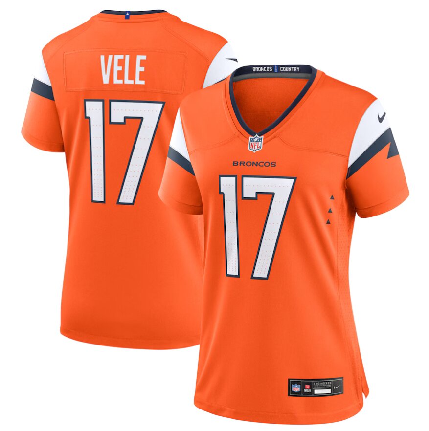 Women Denver Broncos #17 Devaughn Vele Orange Nike 2024 NFL Game Jersey